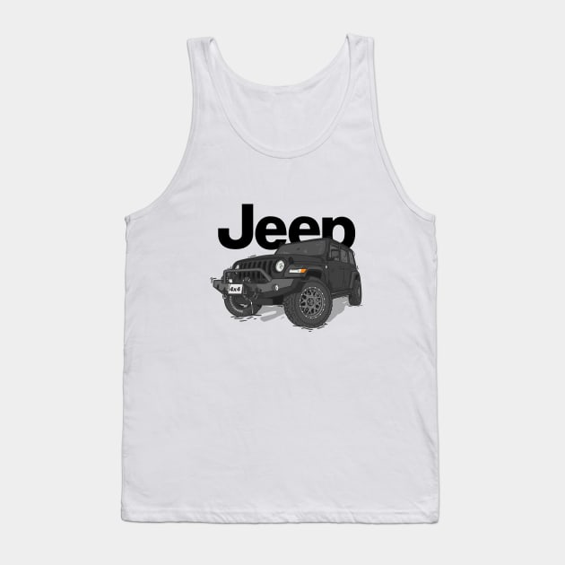 Black Jeep Wrangler Rubicon Tank Top by 4x4 Sketch